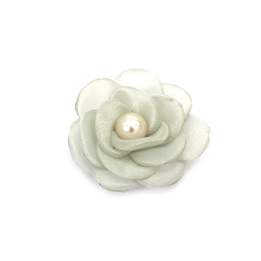Trandafir organza cu perla 55 mm culoare menta - 2 bucati