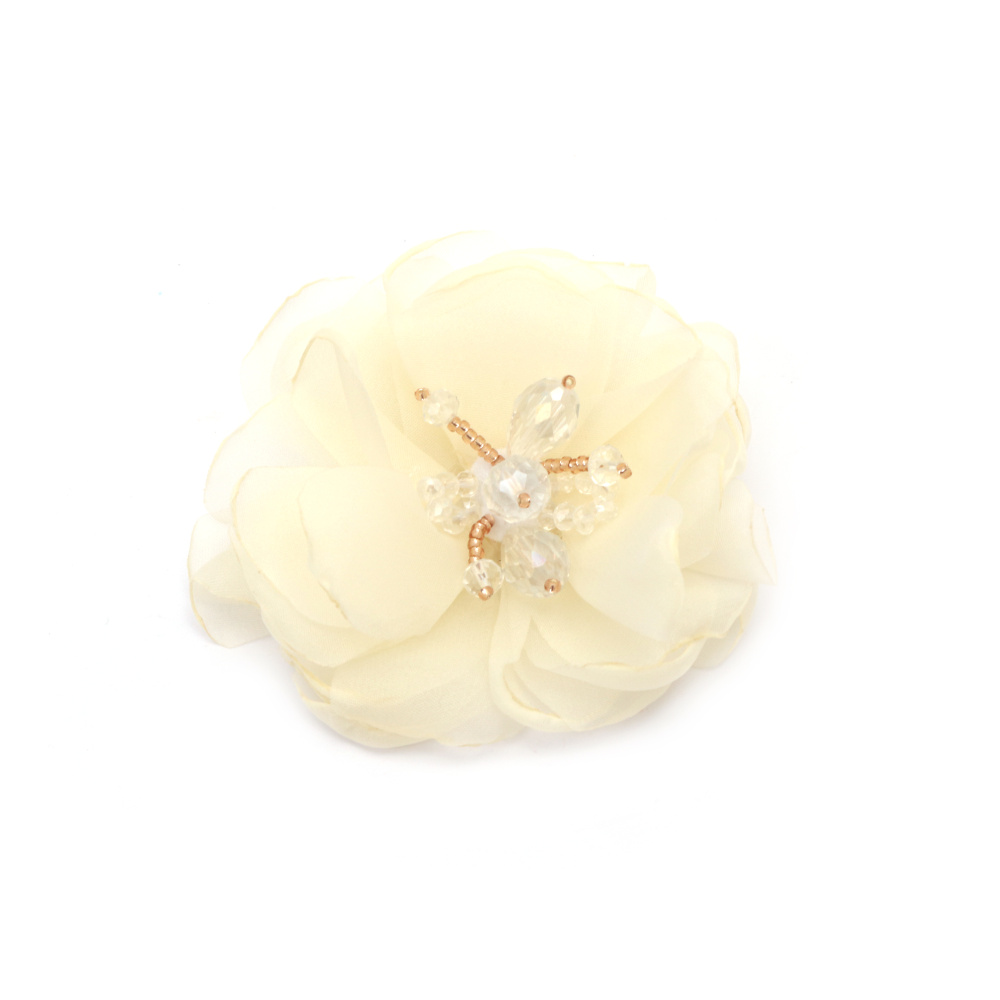 Organza Flower with Crystal Beads / 70 mm / Champagne Color