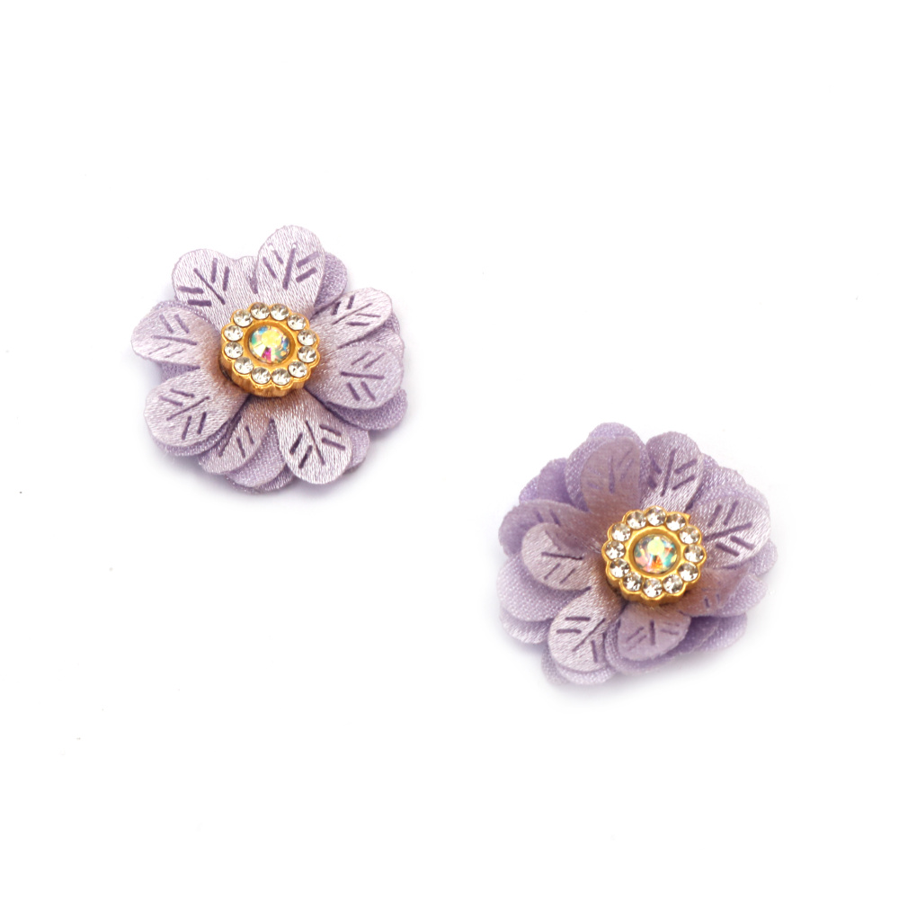 Satin Flower with Crystal Element / 30 mm / Light Purple - 4 pieces