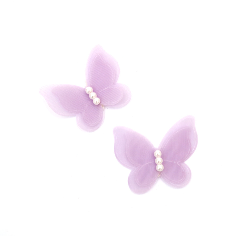 Пеперуда органза и перли 45x30 мм цвят лилав -4 броя