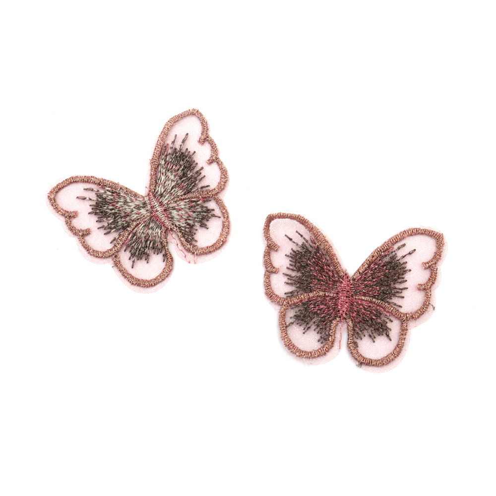 Embroidered Lace Butterfly / 50x40 mm / Rose Ash Color - 4 pieces