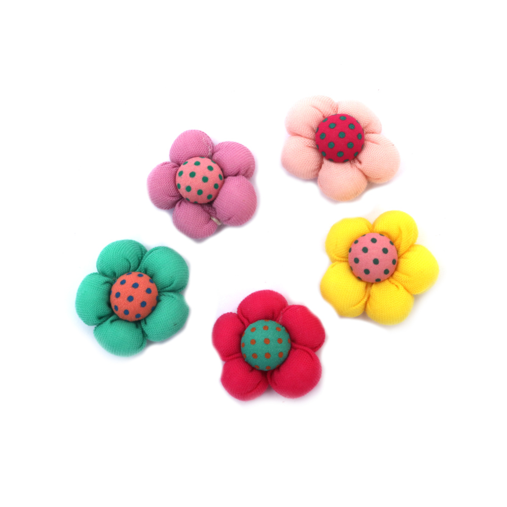 Textile Flower, 28 mm, Mixed Colors - Set of 5