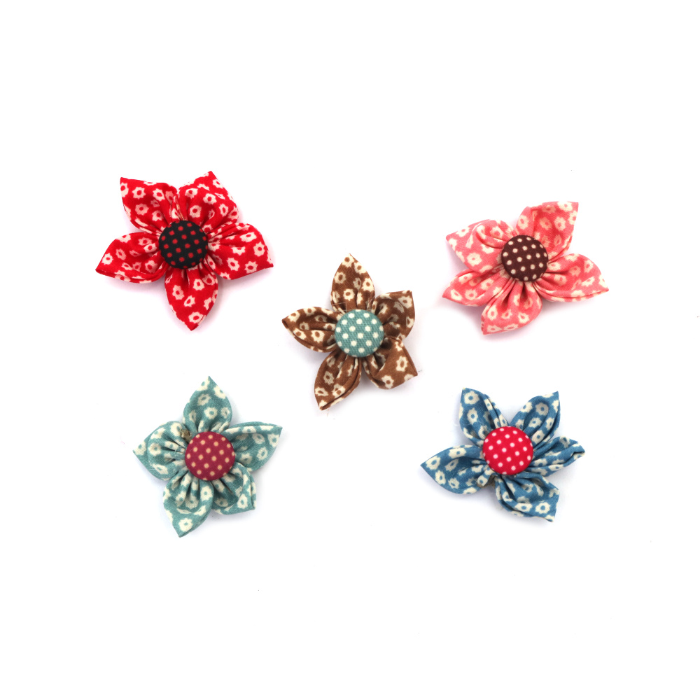 Textile Flower, 40 mm, Mixed Colors - Set of 5