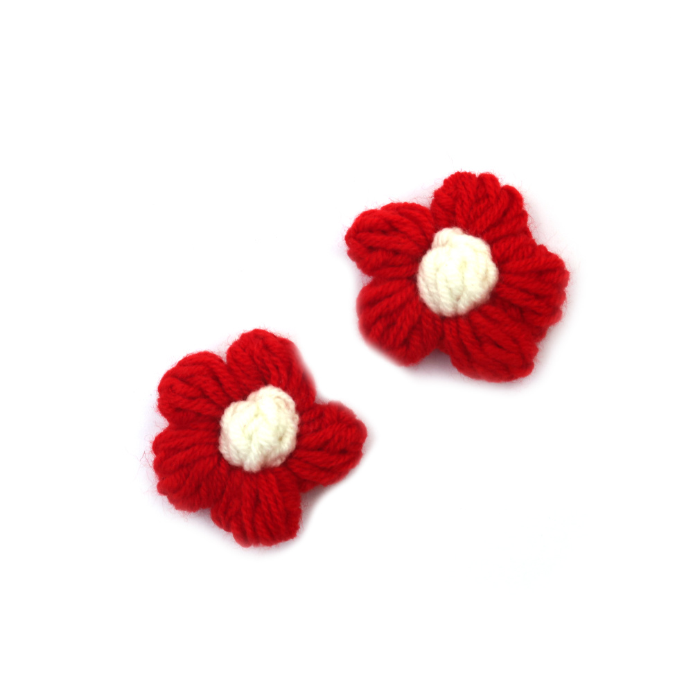 Wicker Flower for Decoration, White and Red, 40~45x10~15 mm - Set of 5