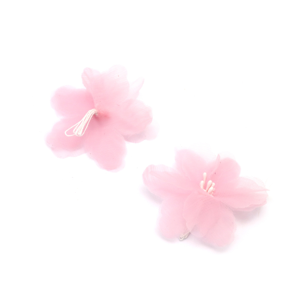 Flori de organza cu stamine 60 mm roz - 2 bucăți