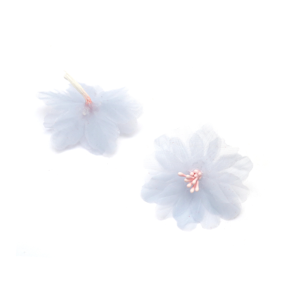 Flori de organza cu stamine 60 mm culoare albastră - 2 bucăți