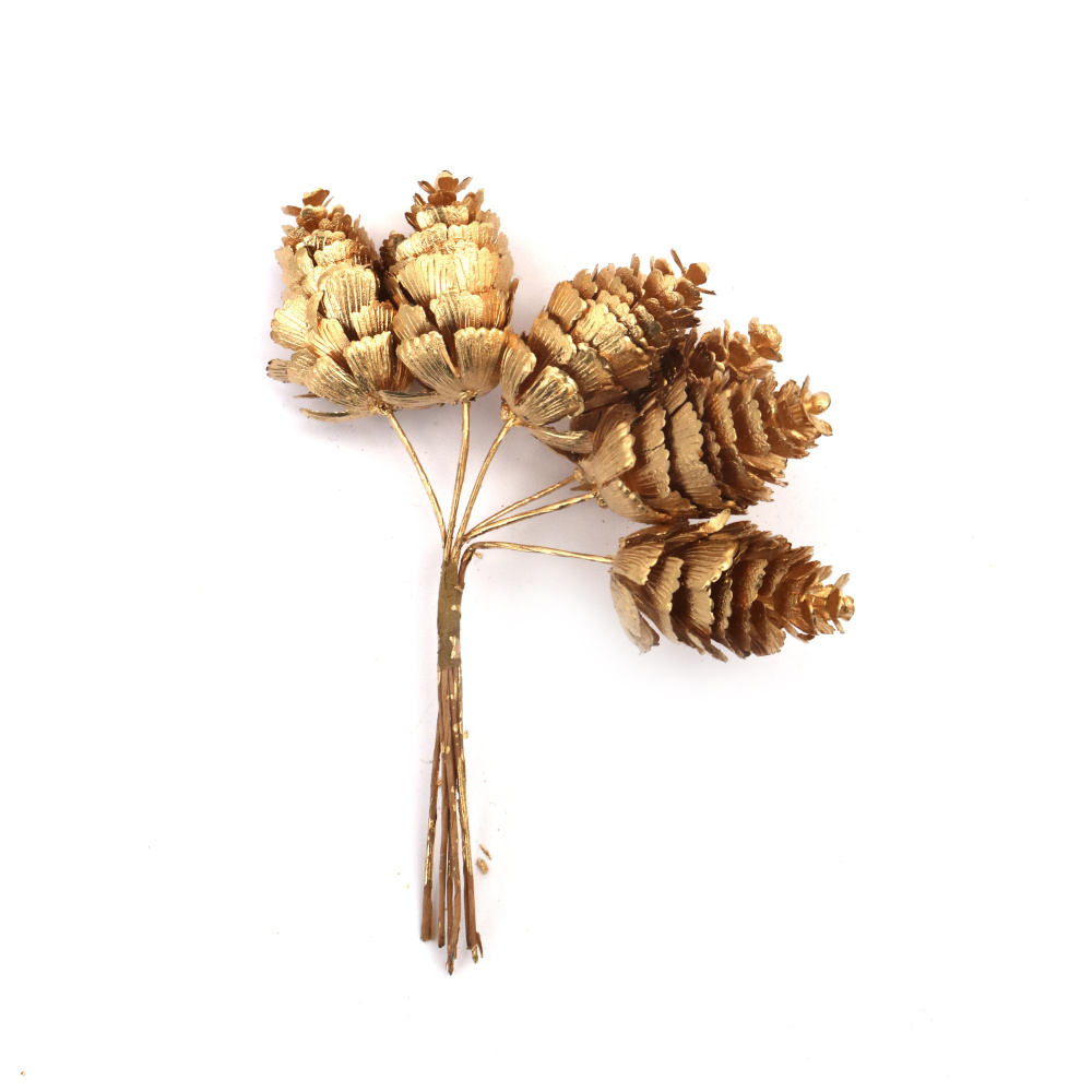Bouquet of Pine Cones 120x20 mm, Gold Color - 6 pieces
