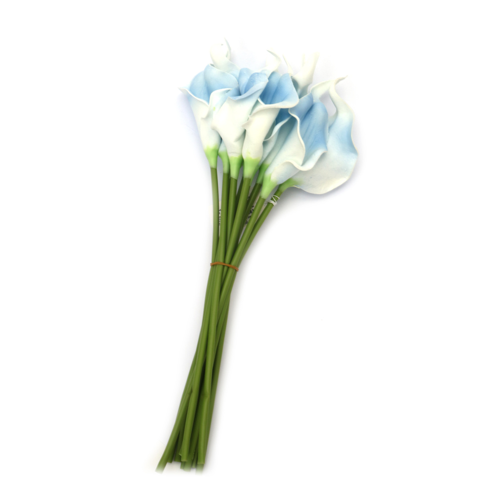 Calla Lily Stem Made of Rubber and Plastic, 340 mm, White and Blue Blend Color