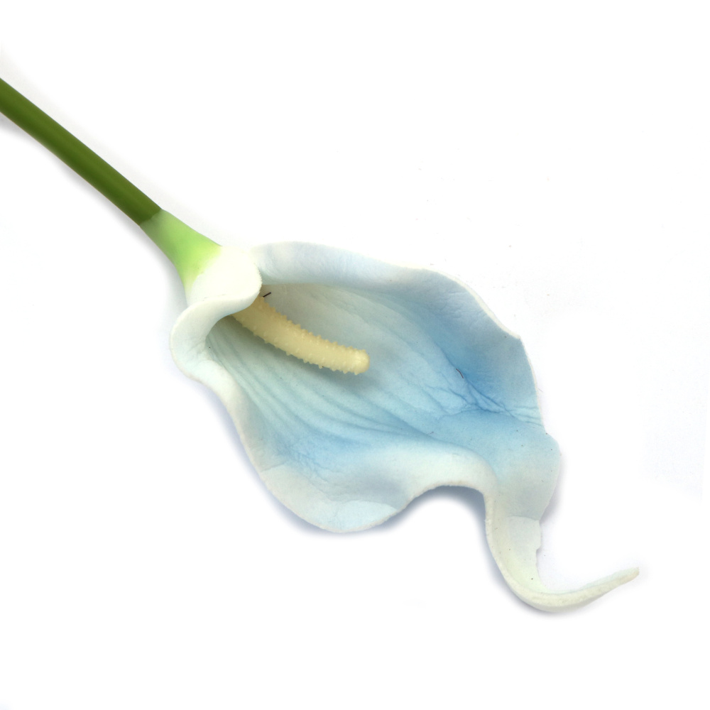 Calla Lily Stem Made of Rubber and Plastic, 340 mm, White and Blue Blend Color