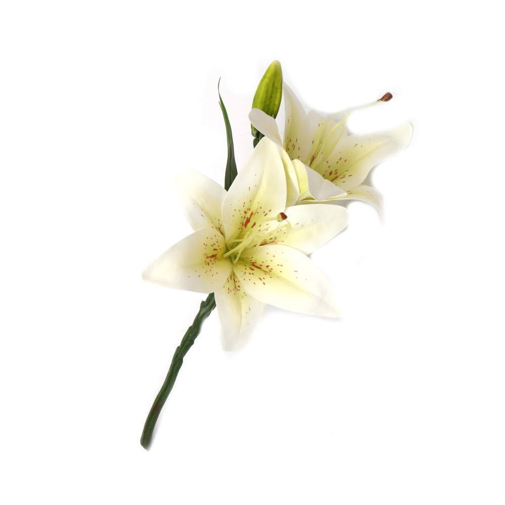 Artificial Lily Stalk 350 mm, White and Yellow Melange Color