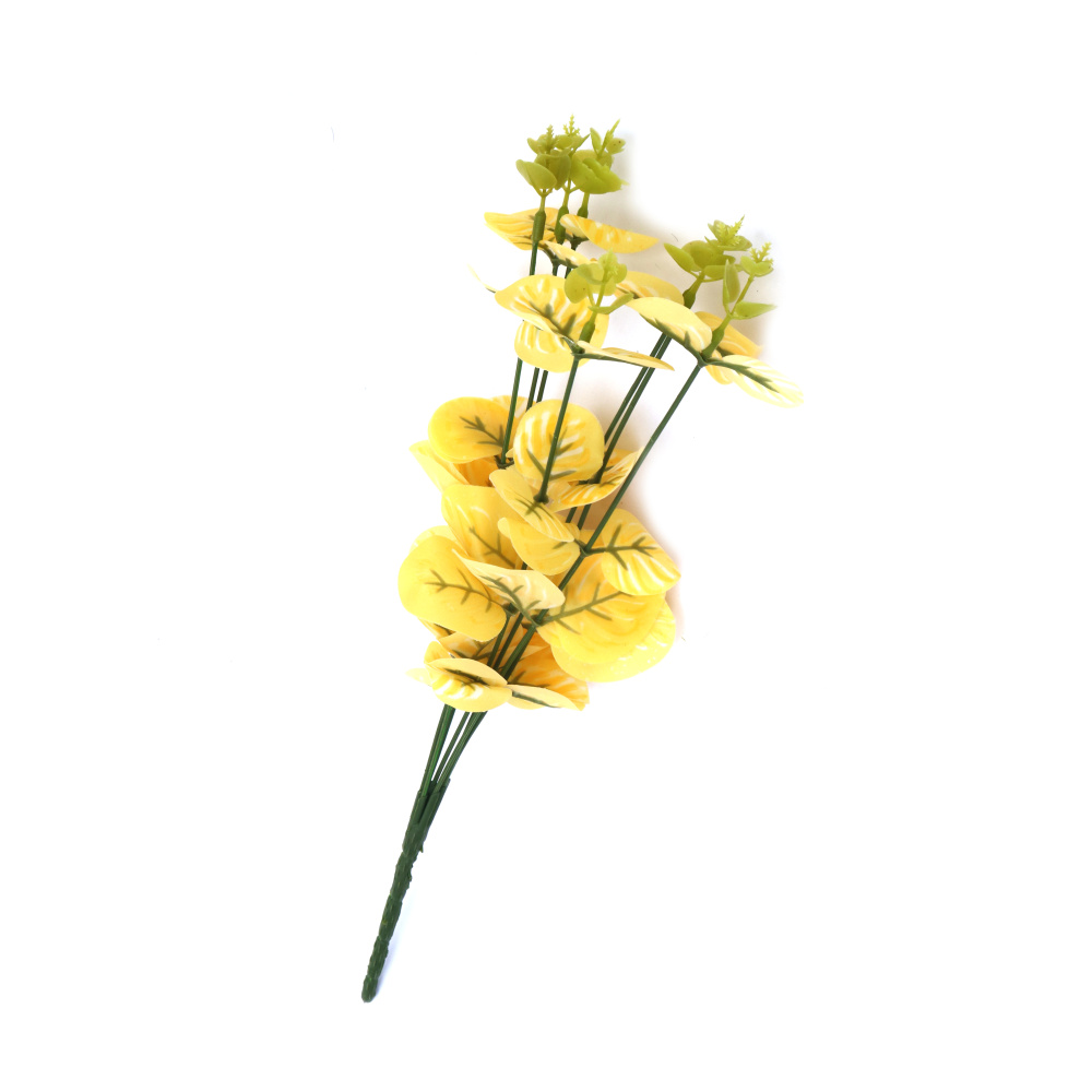 Eucalyptus with Yellow Leaves and Light Green Colors for Decoration, 340 mm - 7 Stems