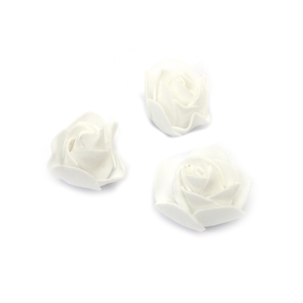 Foam Roses, White Color, 35 mm - 10 Pieces