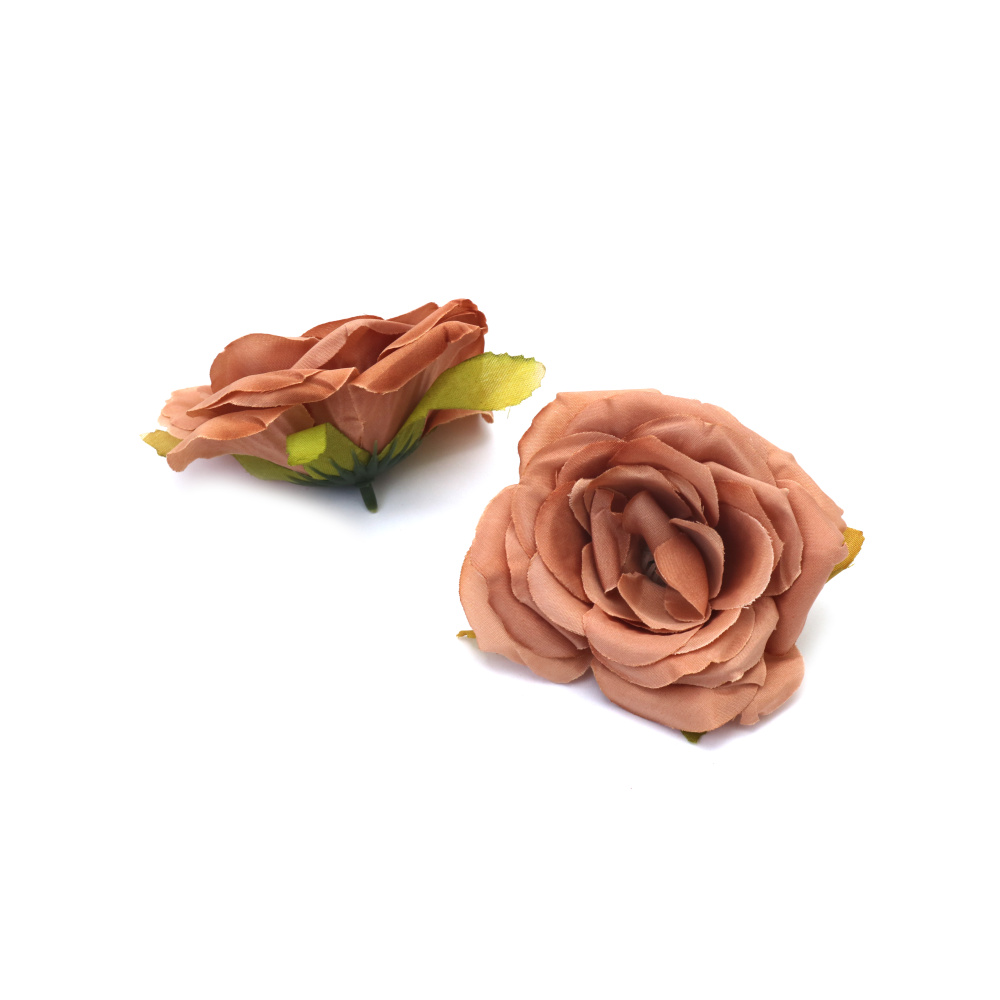 Vrtnica iz blaga s steblom za pritrditev, 55×90 mm, barva mocha (kavno rjava) – 2 kosa za DIY ustvarjanje, poročno dekoracijo, šopke, namizne aranžmaje, dodatke za lase in scrapbooking