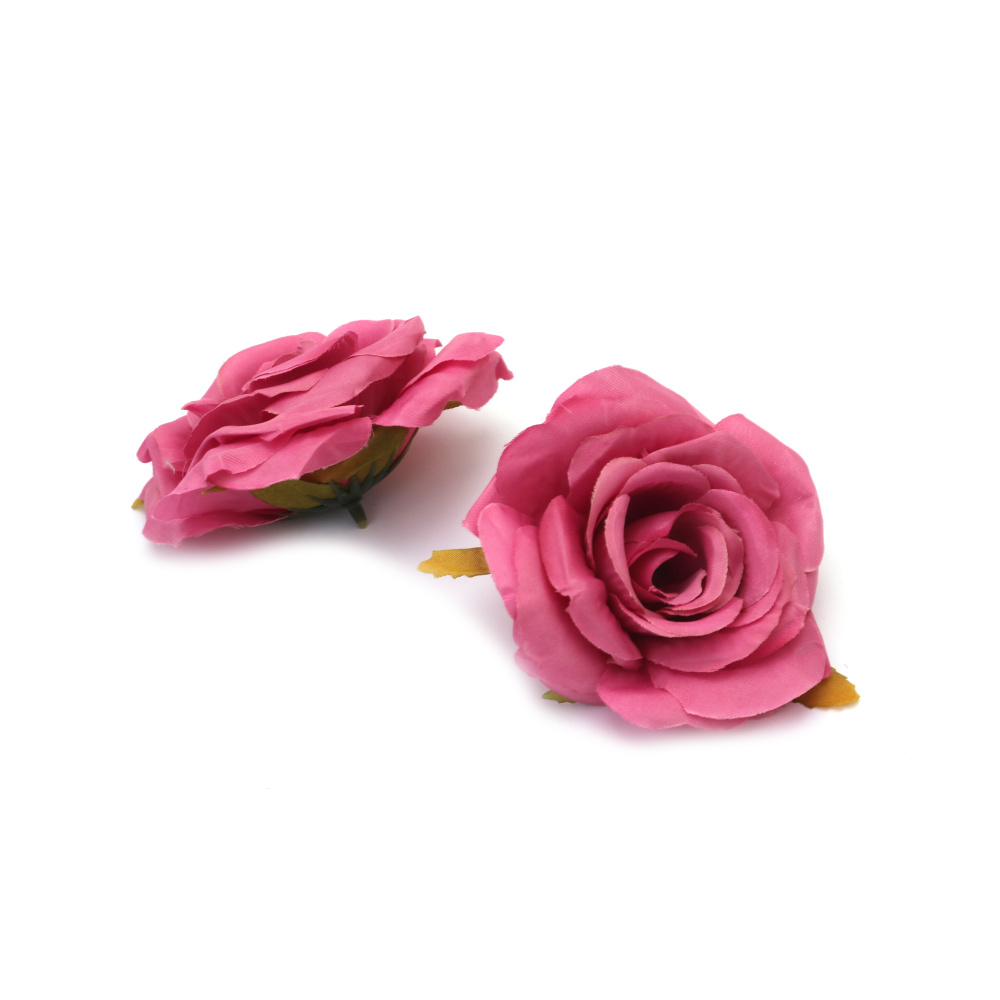 Fabric Rose Flower Head / 55x90 mm, Pink Color - 2 pieces