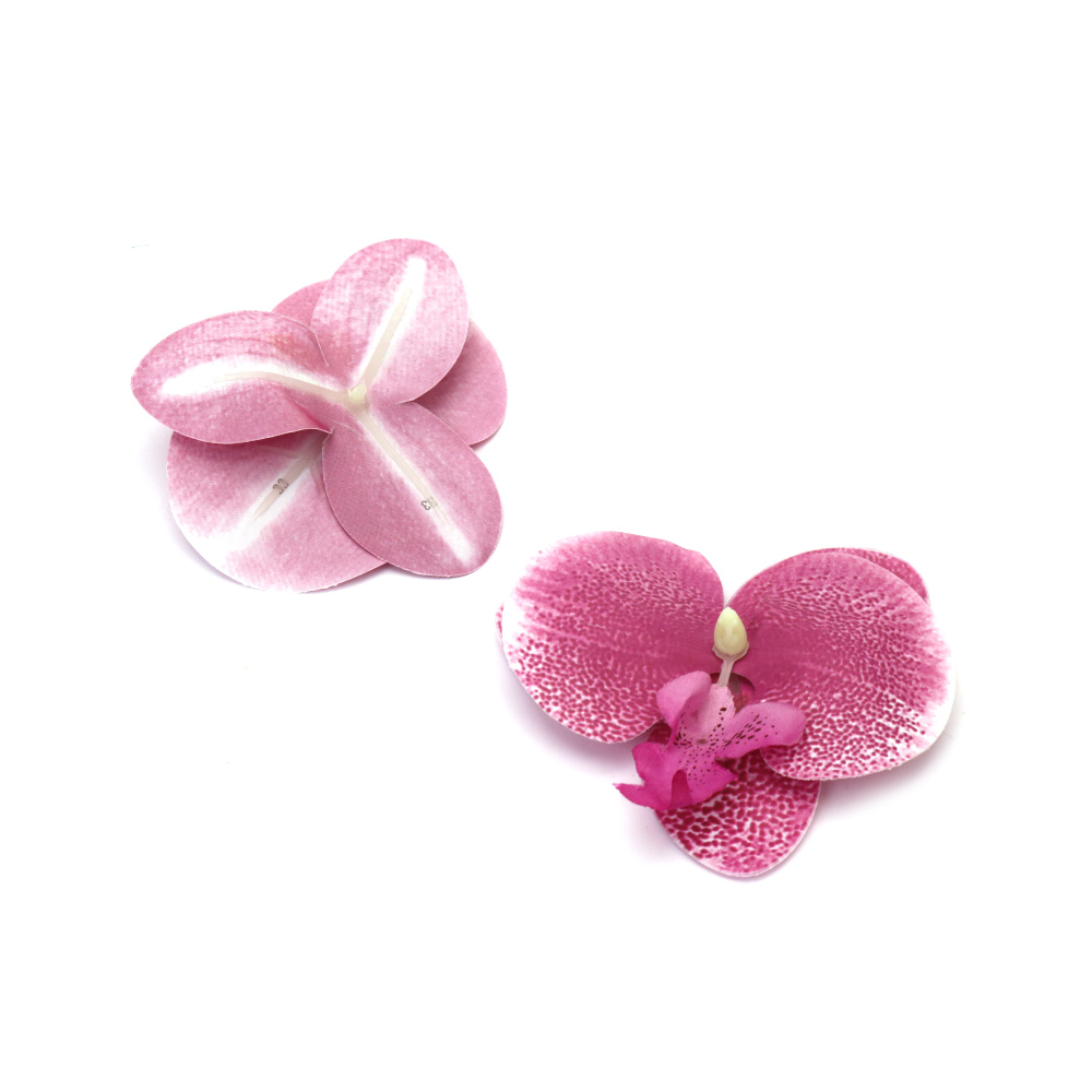Teste di fiore di orchidea con stelo per assemblaggio, 100 mm, assortiti bianco e ciclamino - 2 pezzi