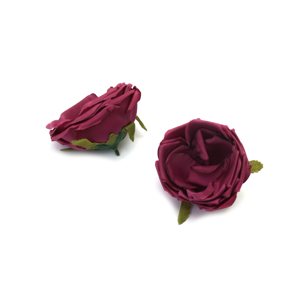 Bujor trandafir din material textil 80x100 mm cu butuc pentru montare, culoare violet - 2 bucăți