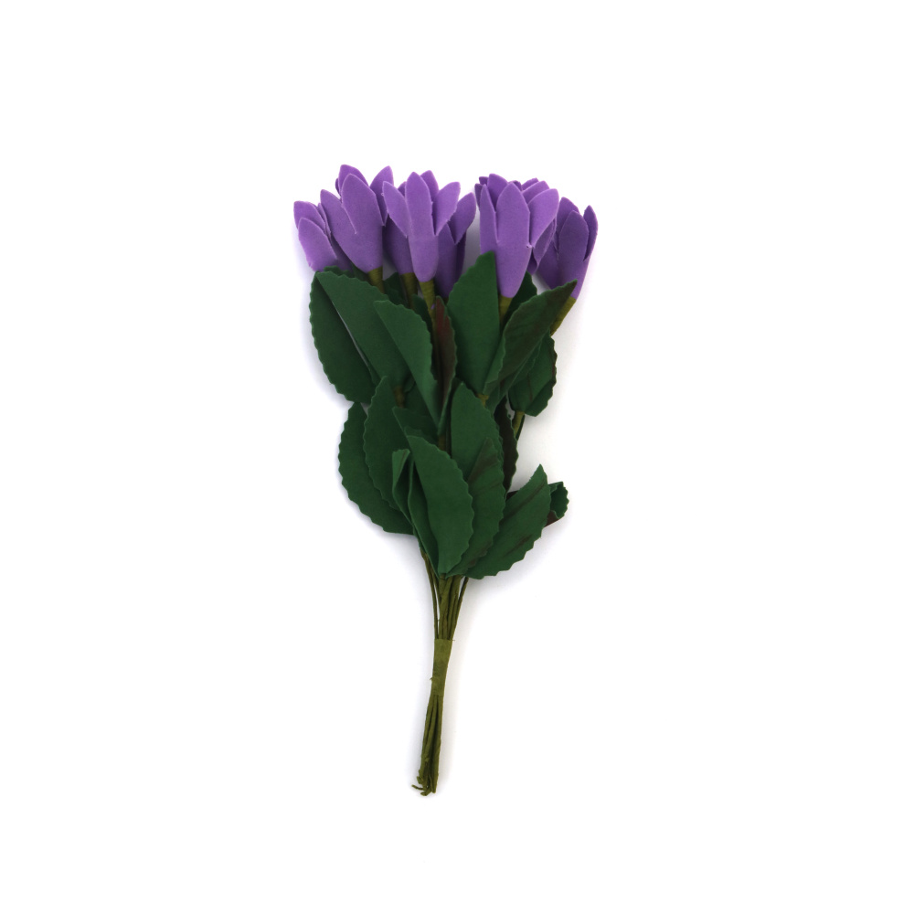 Buchet de flori cauciucate cu sârmă culoare mov 20x30x190 mm - 10 bucăți
