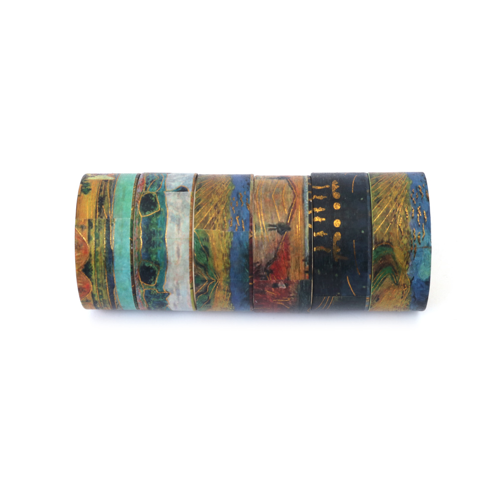 Bandă de hârtie washi pentru decor, diverse tipuri, „Peisaje pitorești” 15 mm - 6 role x 2 metri