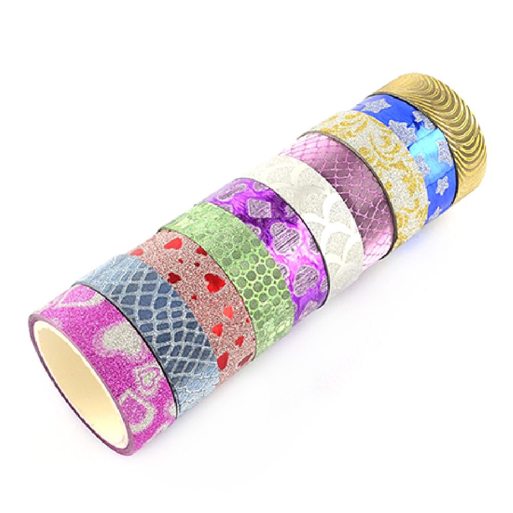 Textile tape 14 mm with glitter self-adhesive ASSORTE colors -3 meters