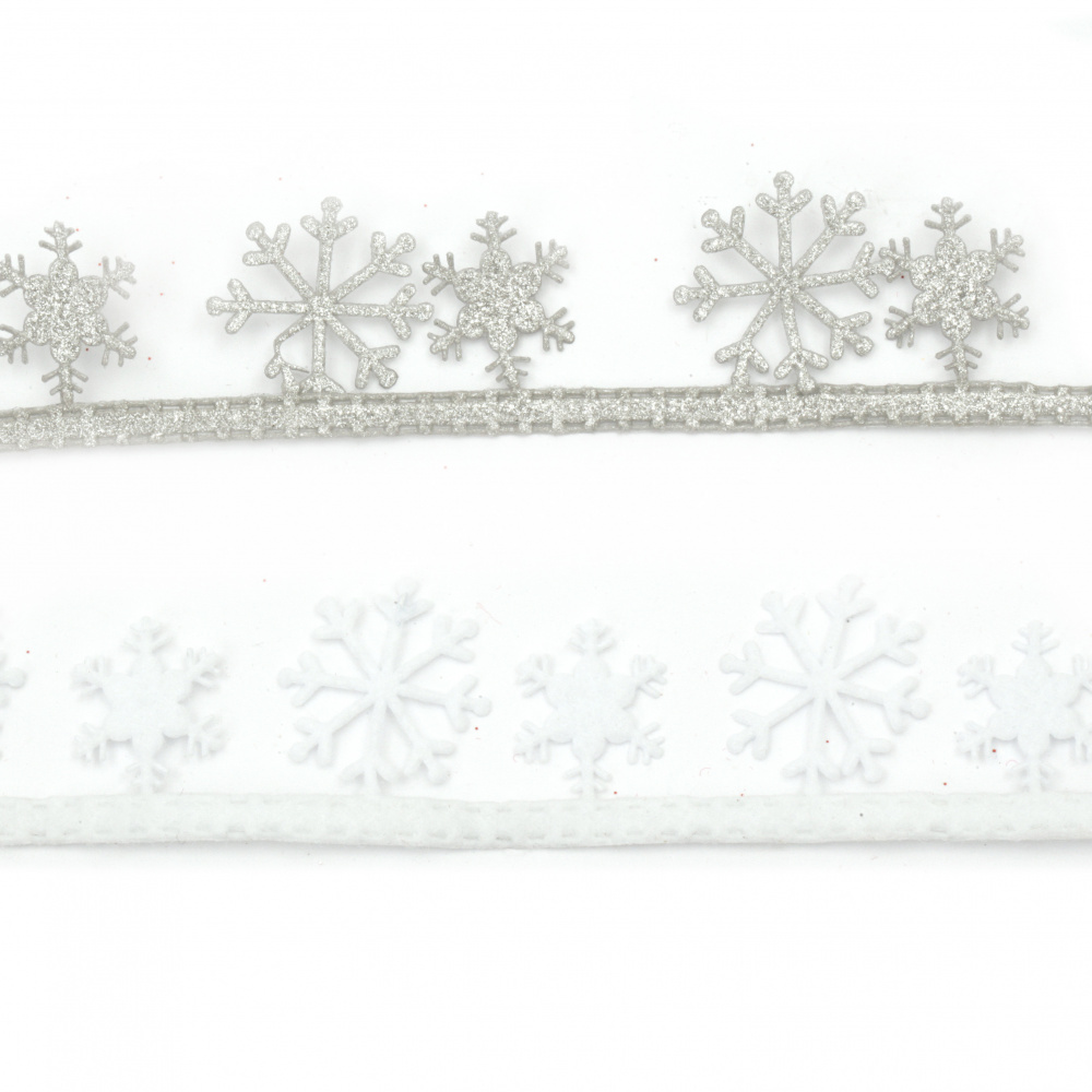 Лента текстил 30 мм със самозалепващ кант мотив КОЛЕДА снежинки асорте -1.82 метра