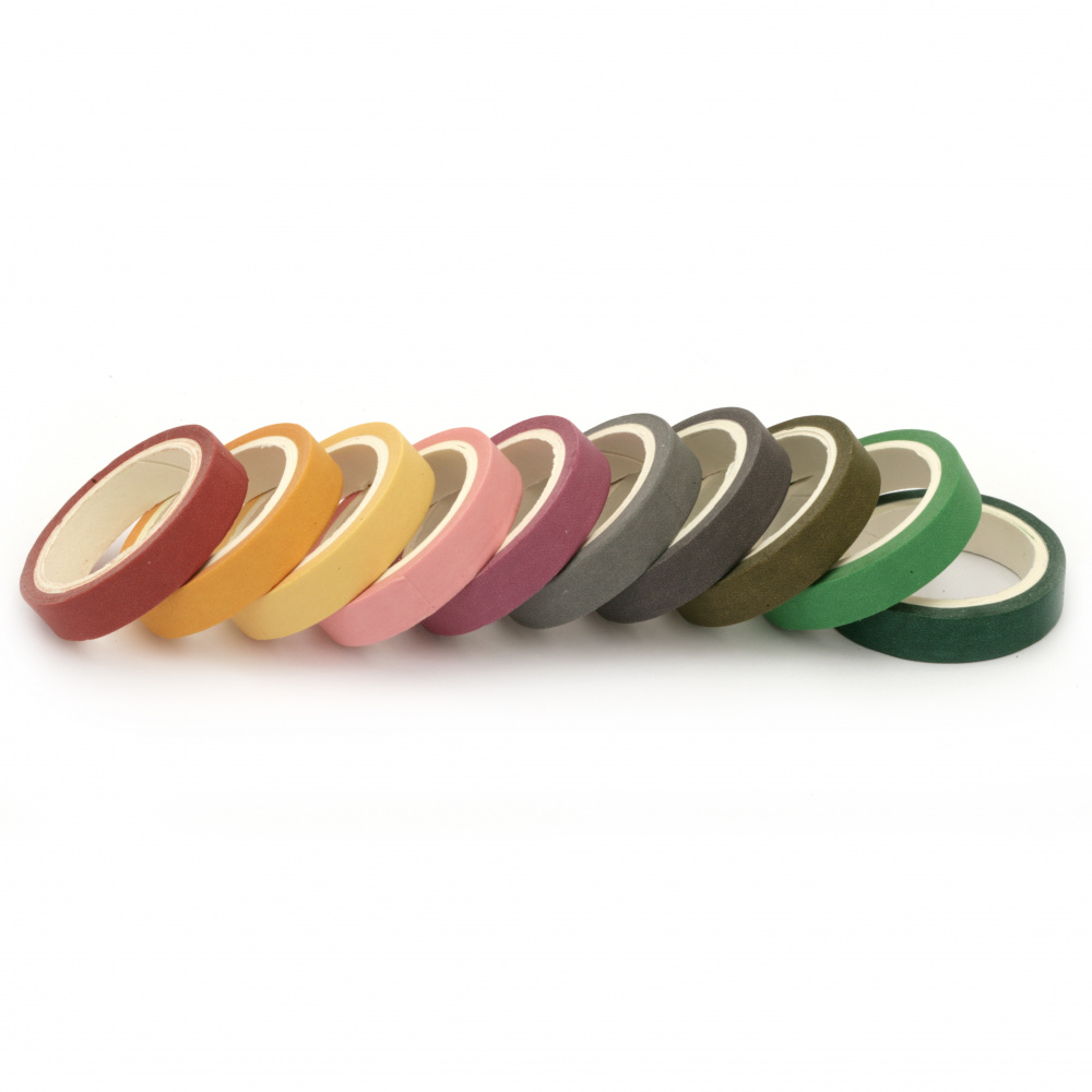 Paper tape for decoration 7.5 mm ASSORTED colors -10 rolls x 5 meters