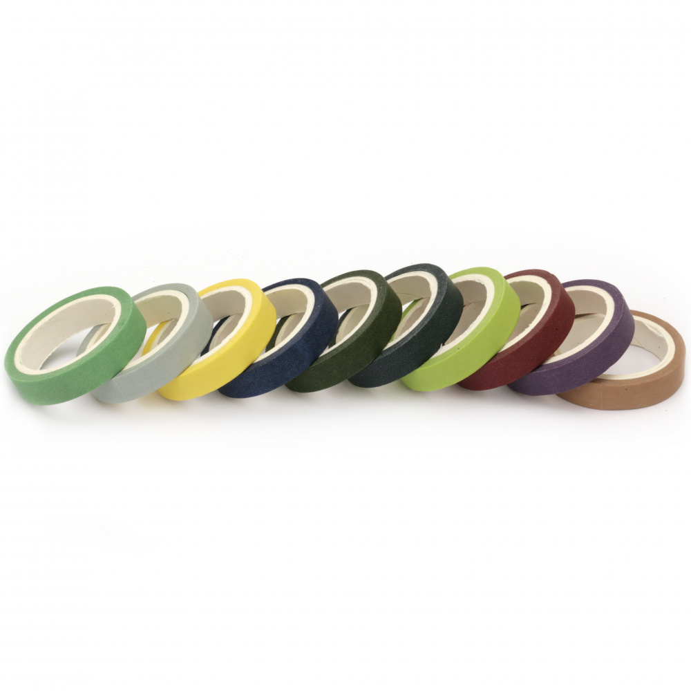 Paper tape for decoration 7.5 mm ASSORTED colors -10 rolls x 5 meters