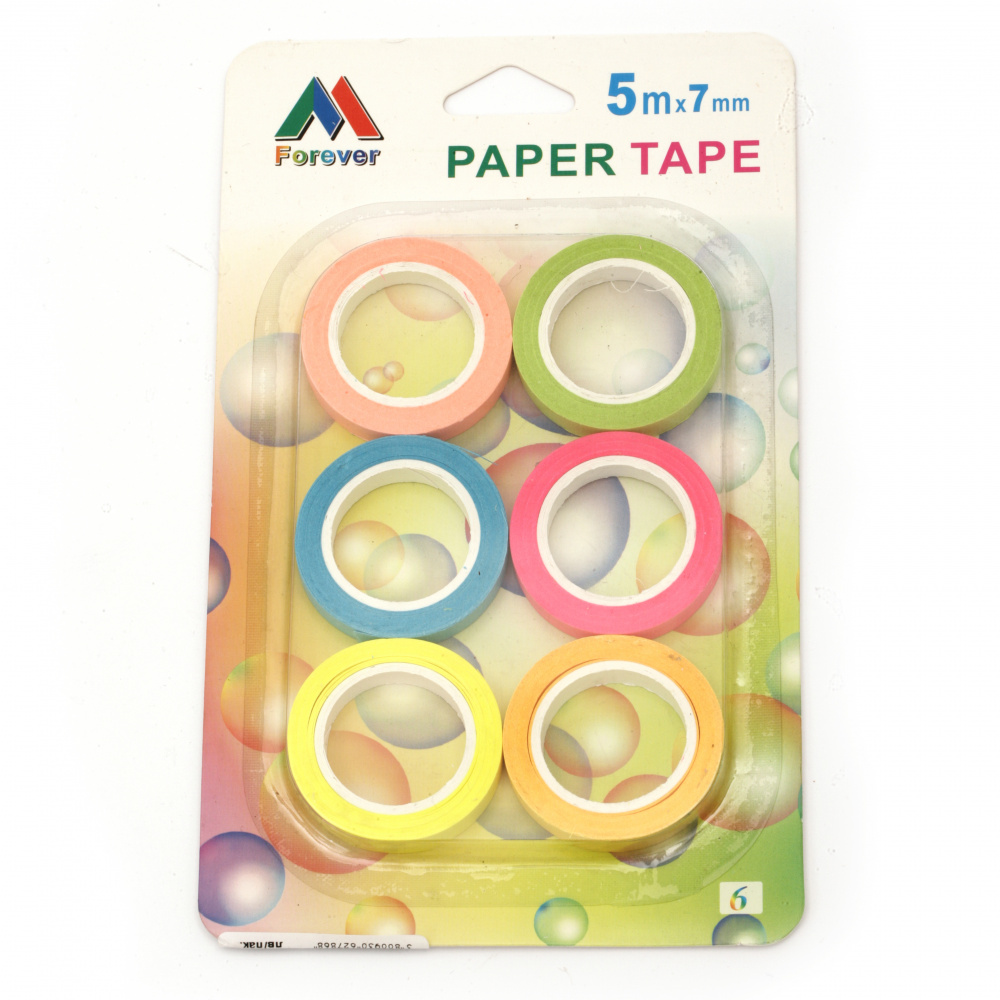 Banda de hârtie pentru decor 7 mm mix culori 5 metri -6 bucăți