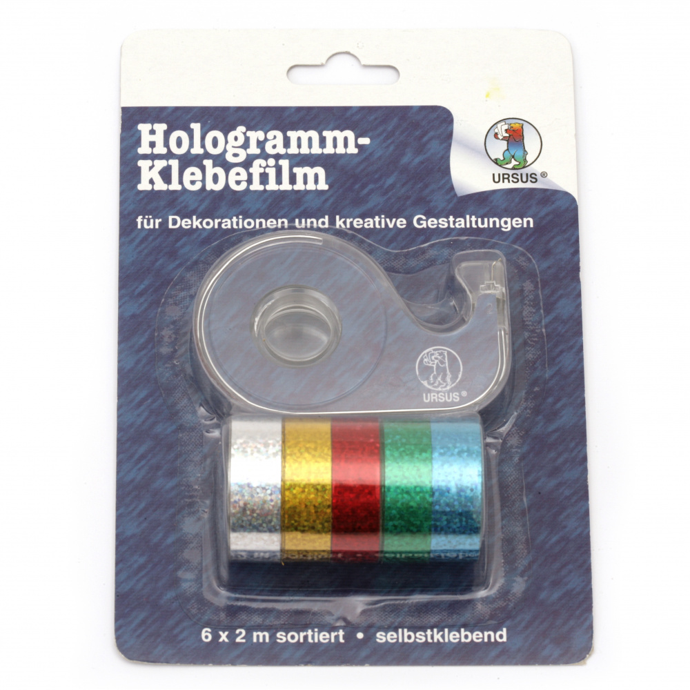 URSUS Holographic Self-adhesive Tapes, with Roller, 6 colorsx2 meters