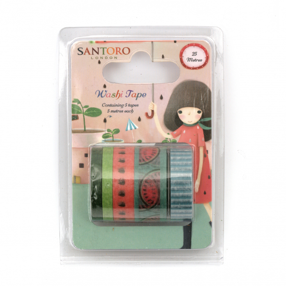 Washi Tape Set Decorative Colorful Tape, The Kit contains 5 different types of tapes, 5 meters each