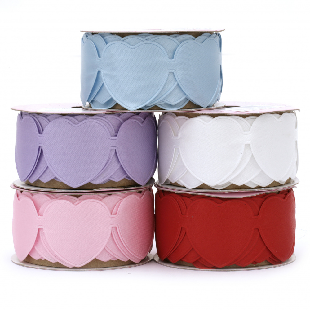 Ribbon satin hearts 36 mm assorted colors -1.80 meters