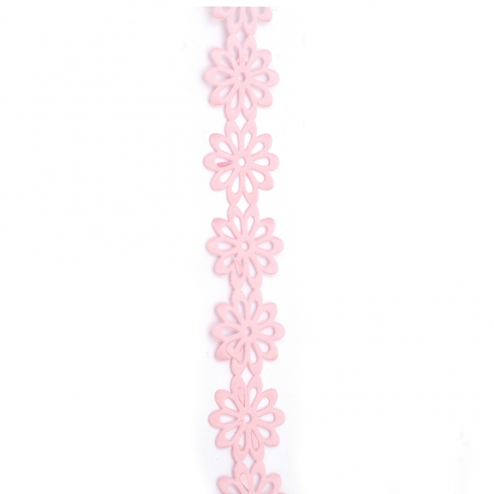 Satin ribbon with flower cutout 40 mm color pink - 3 meters