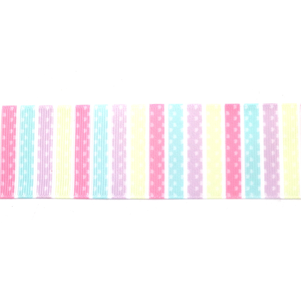 Cinta de grosgrain satinada con rayas verticales, 40 mm, colores pastel surtidos - 2 metros