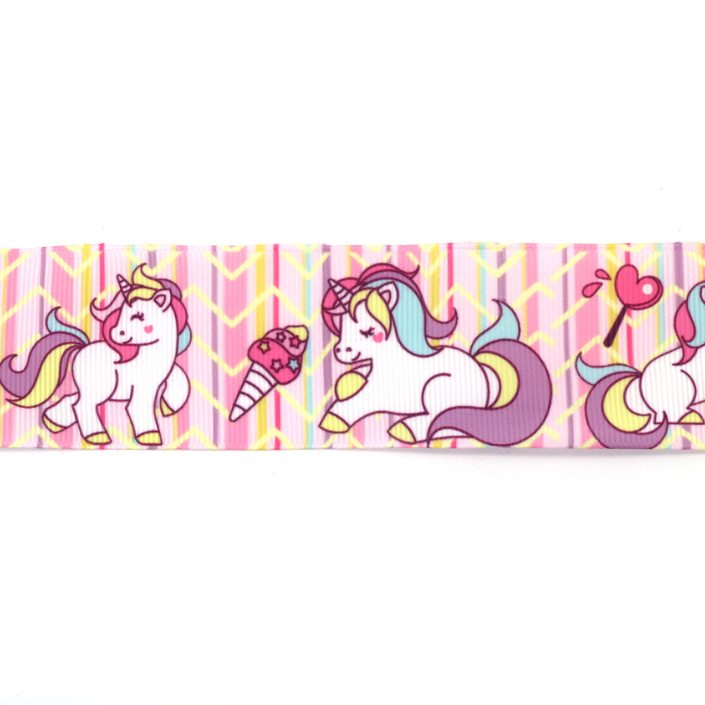 Cinta grosgrain satinada de 40 mm, diseño de unicornio rosa - 2 metros