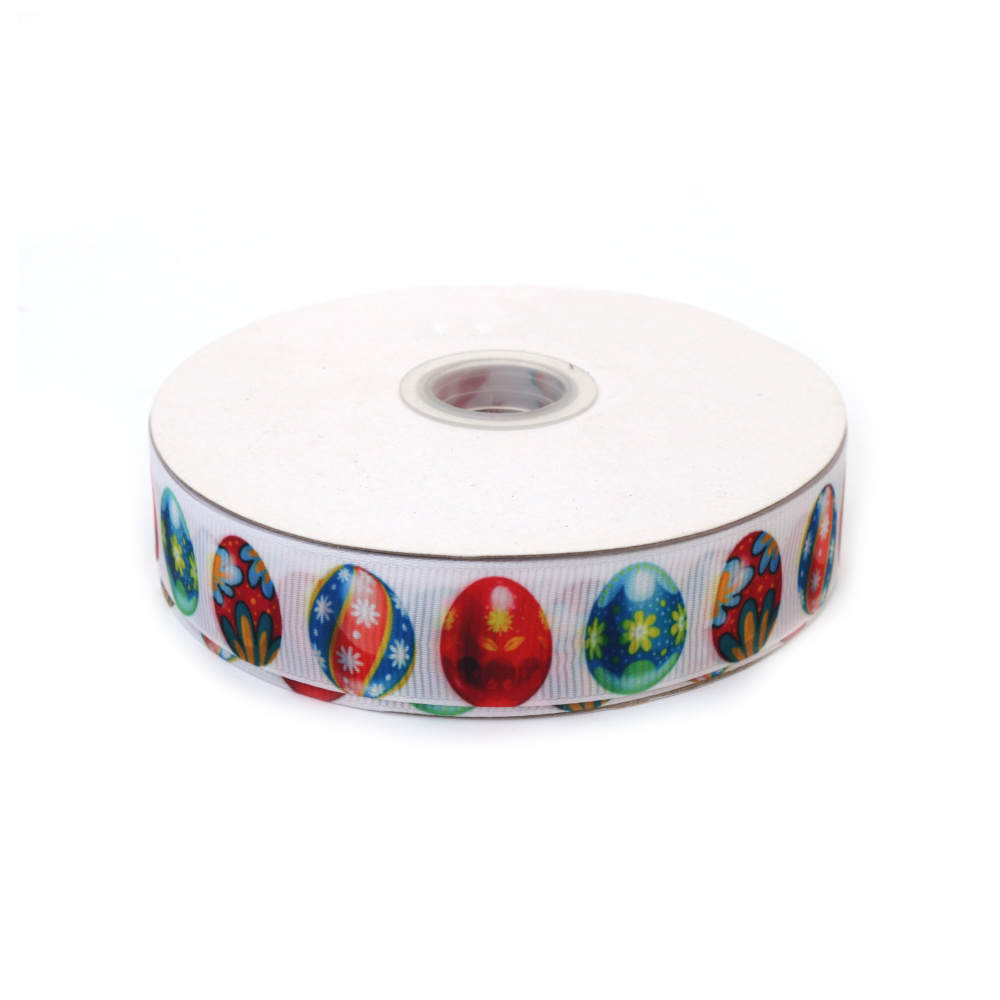 Grosgrain-Ripsband Dekoband 25 mm, Motiv bemalte Ostereier – 3 m