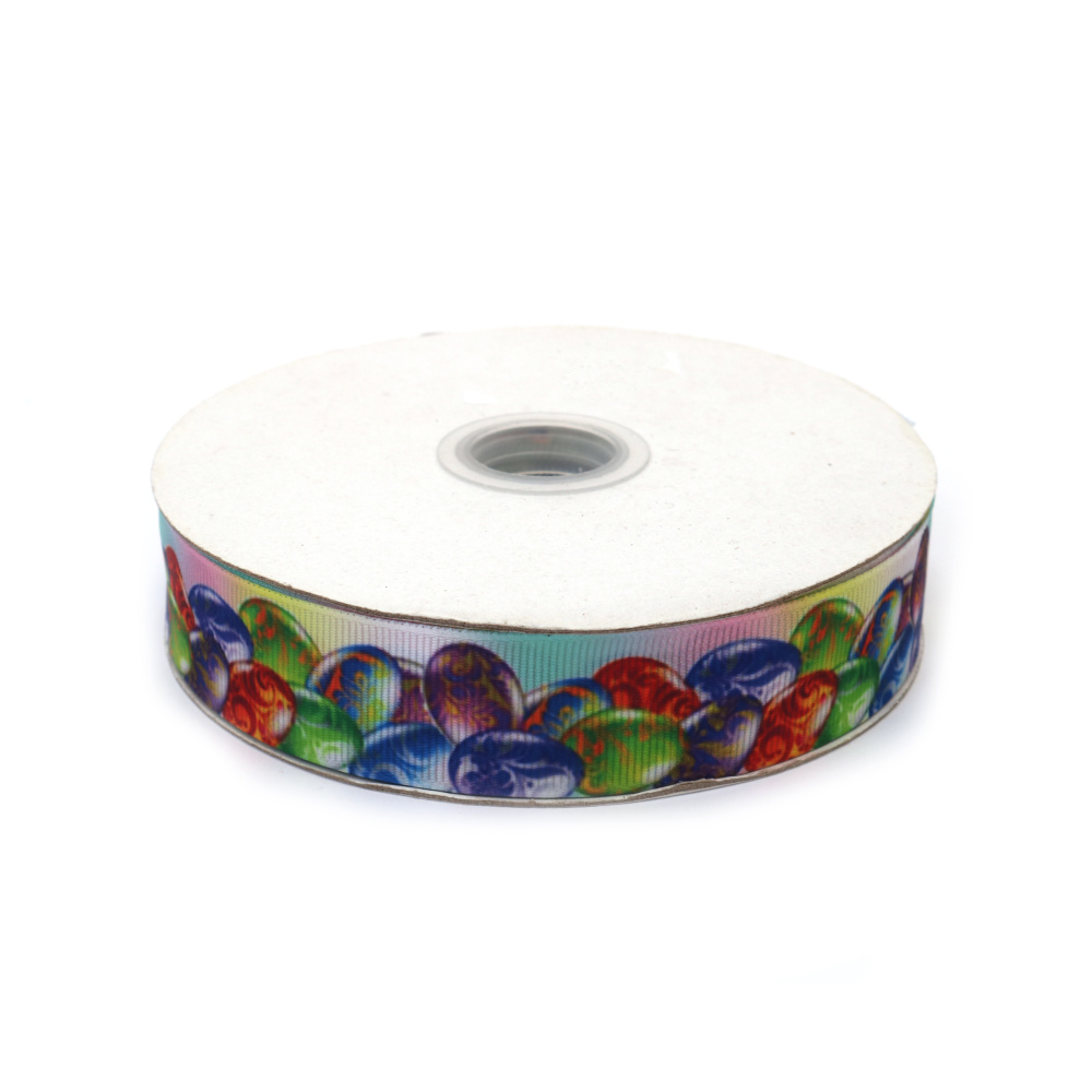 Nastro grosgrain satinato 25 mm, fantasia uova di Pasqua - 3 metri