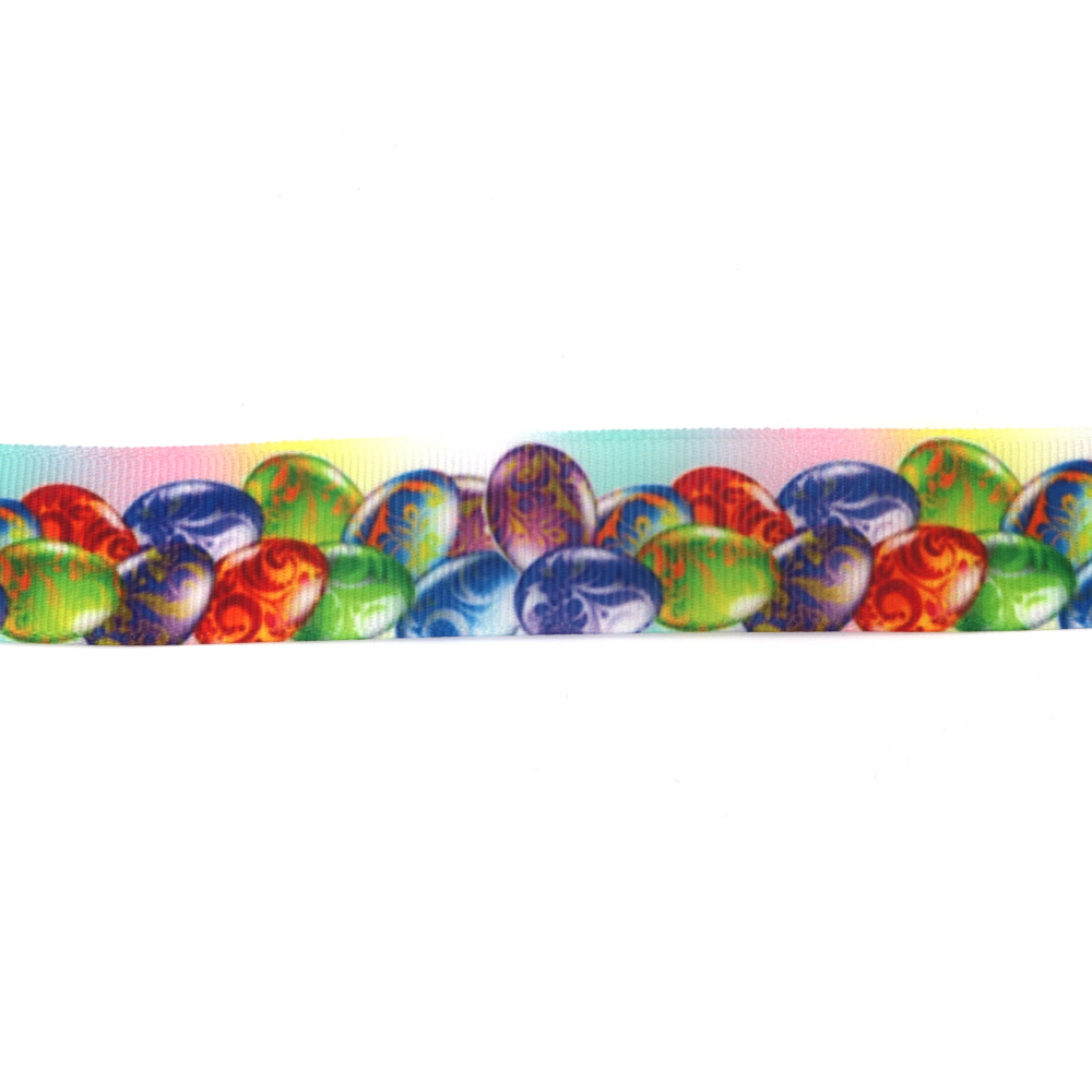 Nastro grosgrain satinato 25 mm, fantasia uova di Pasqua - 3 metri