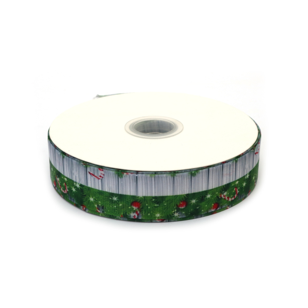 Nastro grosgrain satinato 25 mm con motivo natalizio, 3 metri