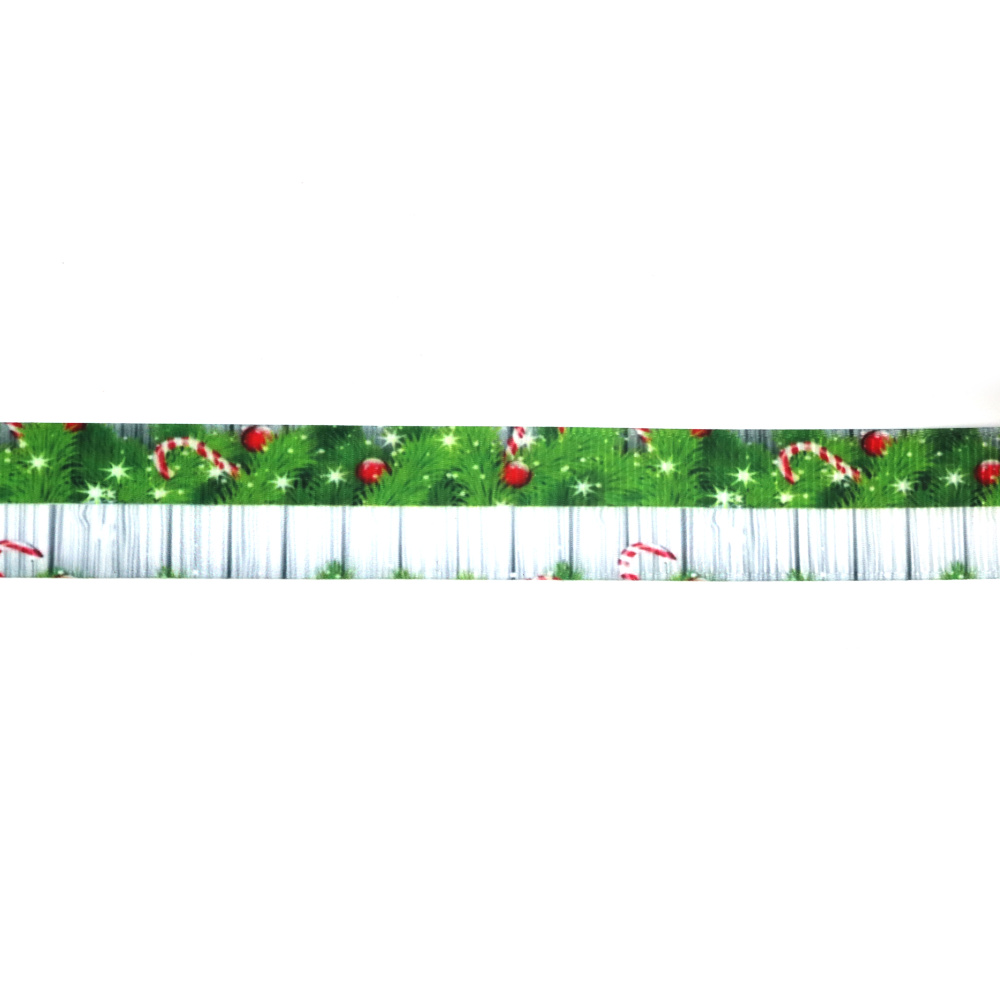 Nastro grosgrain satinato 25 mm con motivo natalizio, 3 metri