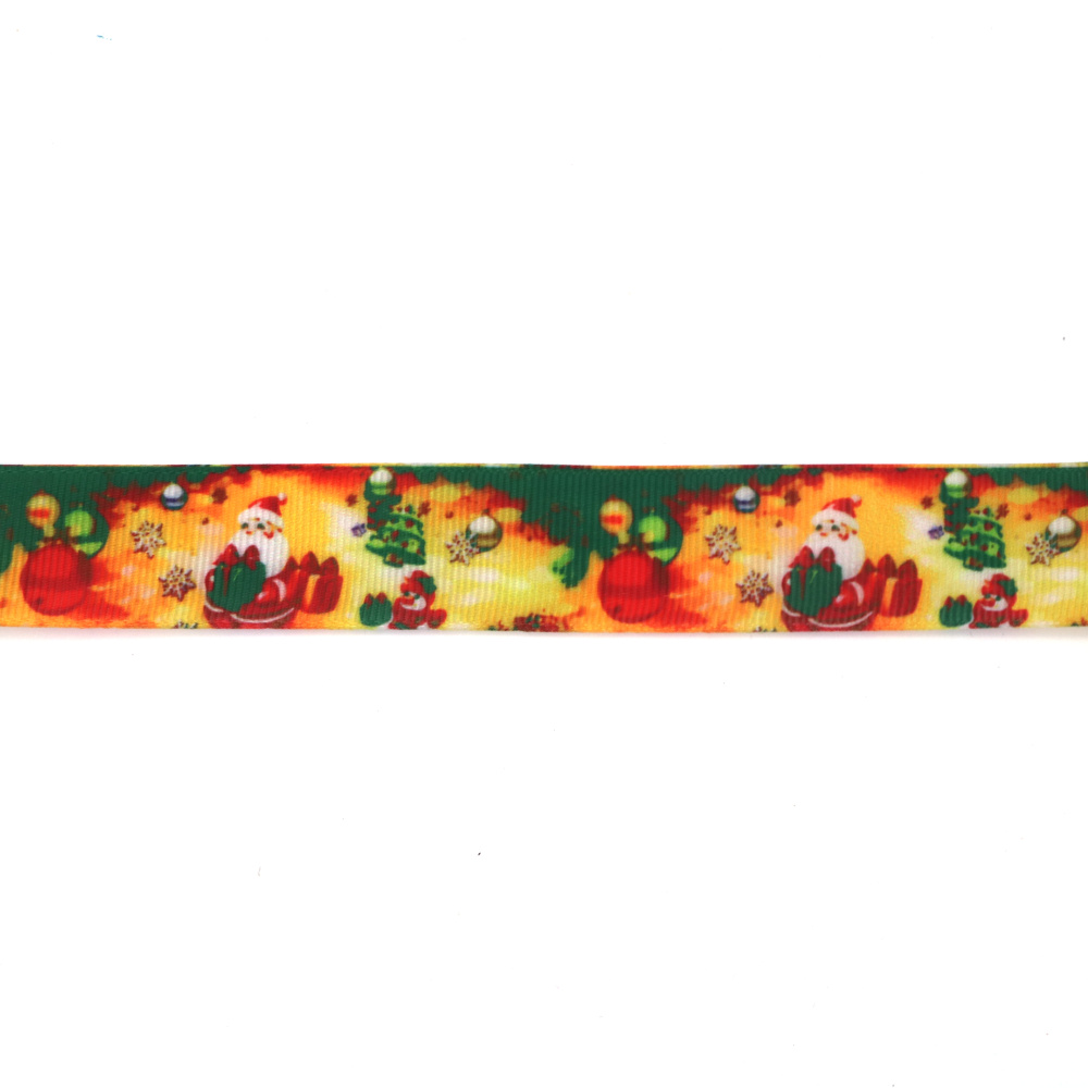 Weihnachtliches Satin-Ripsband (Grosgrain) mit Weihnachtsmann-Motiv, 25 mm, 3 m