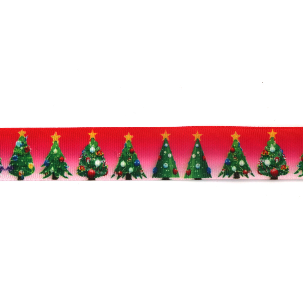 Grosgrain-Ripsband 25 mm, pink mit Weihnachtsbaum-Motiv - 3 m Geschenkband