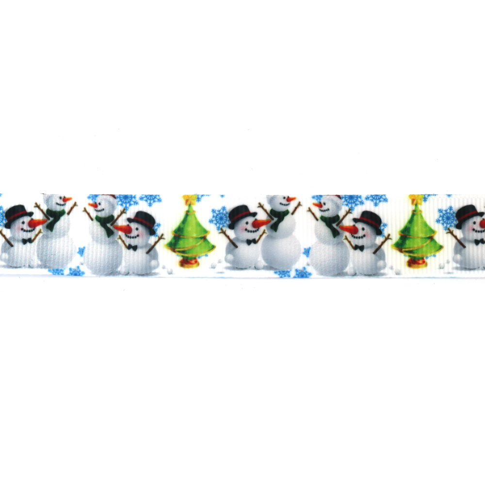 Weihnachts-Ripsband (Grosgrain) 25 mm, Motiv Fröhlicher Schneemann – 3 m