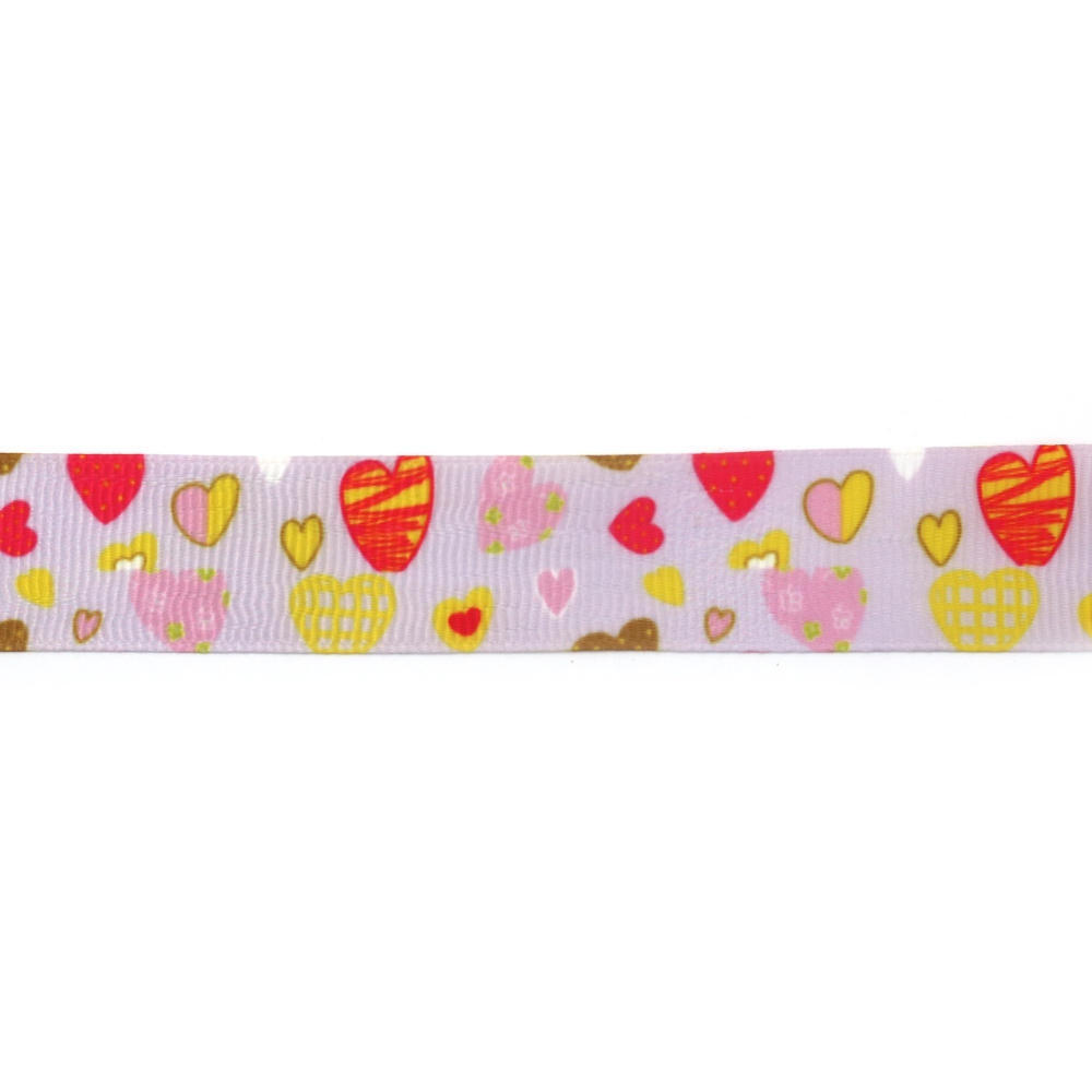 Grosgrain-Satinband (Ripsband) 25 mm, Zartflieder mit Herzmotiv - 3 Meter