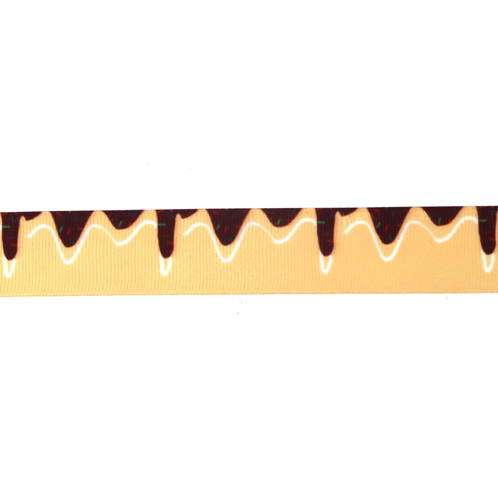 Grosgrain-Satinband 25 mm, Beige, Schokoladenglasur - 3 Meter