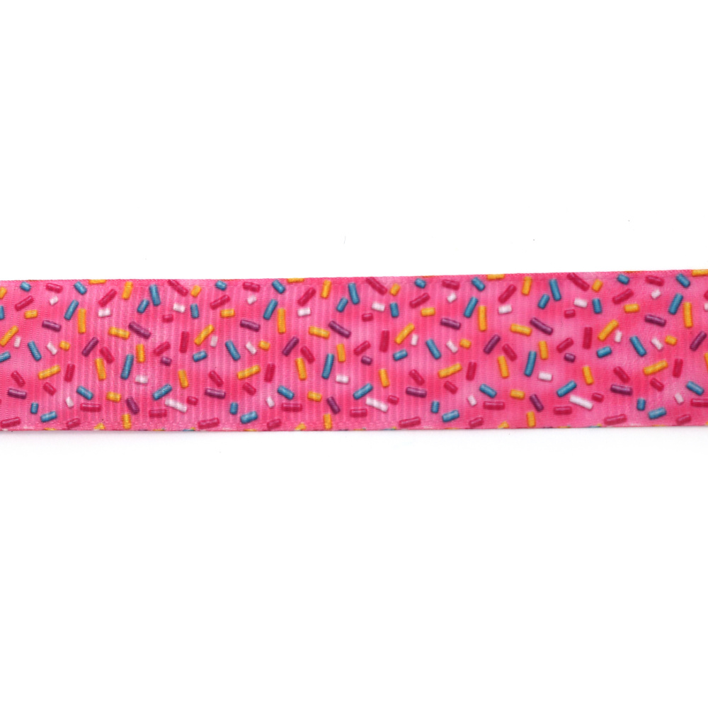 Grosgrain-Satinband 25 mm, Dunkelpink, Zuckerstreusel-Design – 3 Meter
