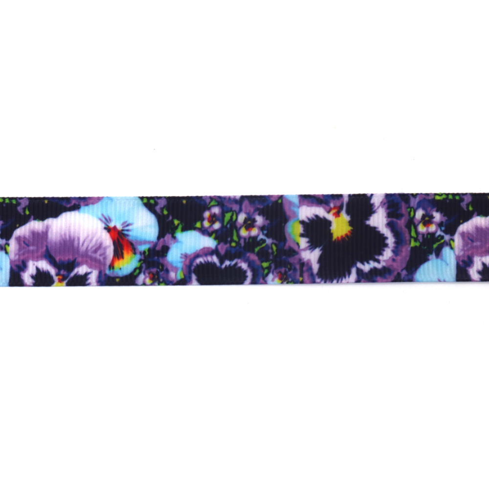 Nastro grosgrain satinato 25 mm, fantasia viola porpora - 3 metri