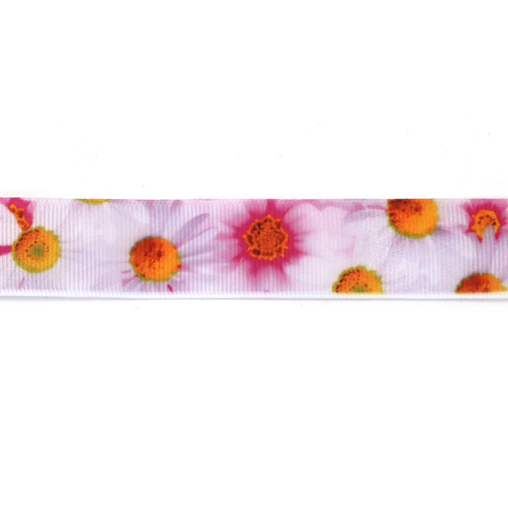 Grosgrain-Satinband 25 mm, Gänseblümchen-Muster – 3 m