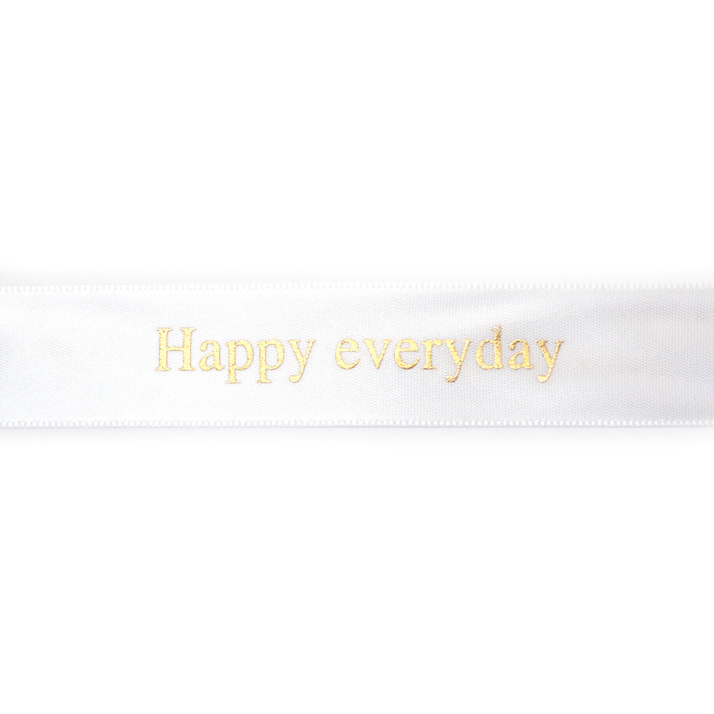 Satinband 25 mm, weiß mit goldfarbenem Aufdruck „Happy everyday“, 3 m – Geschenkband fürs Basteln & Geschenkverpackung