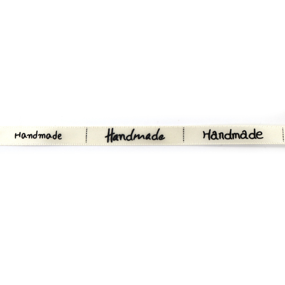 Nastro in raso 10 mm colore champagne con scritta “Handmade“ - 5 metri, per fai da te e hobby creativi