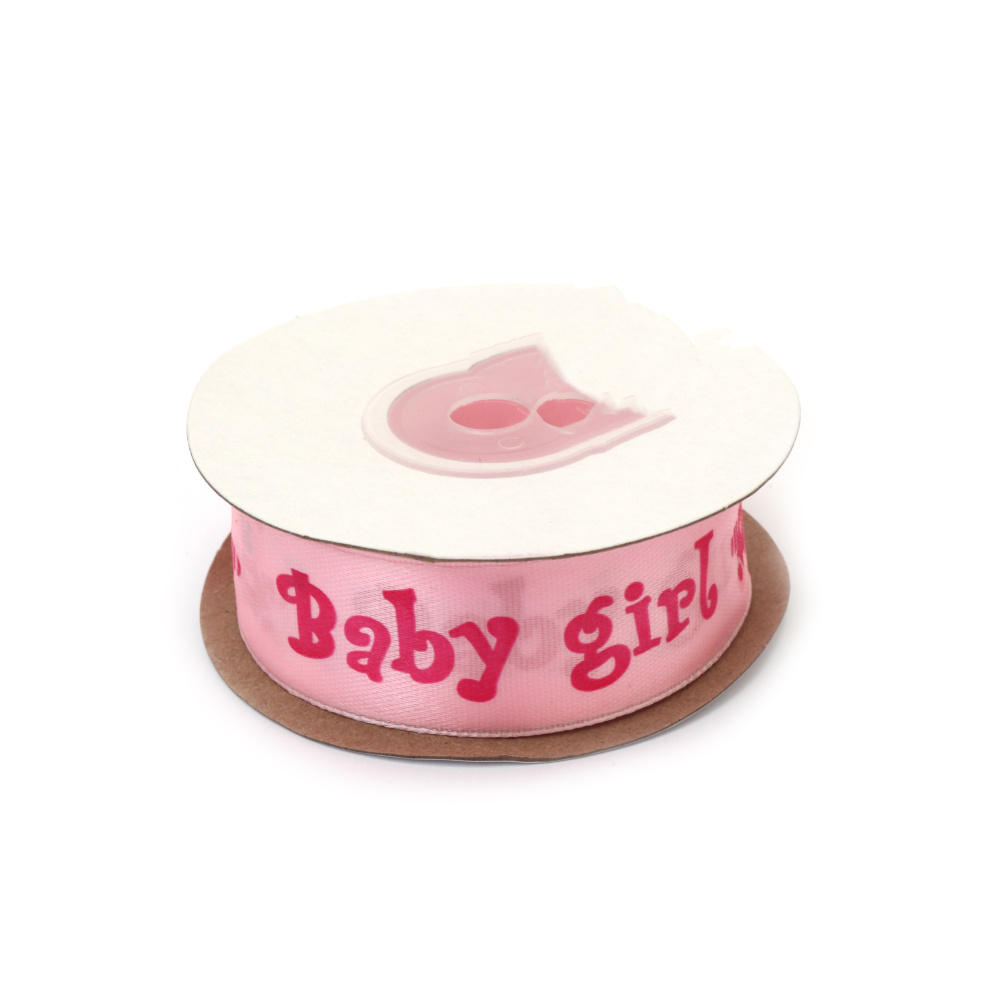 Nastro di raso rosa 25 mm con scritta “Baby Girl“ – 3 m