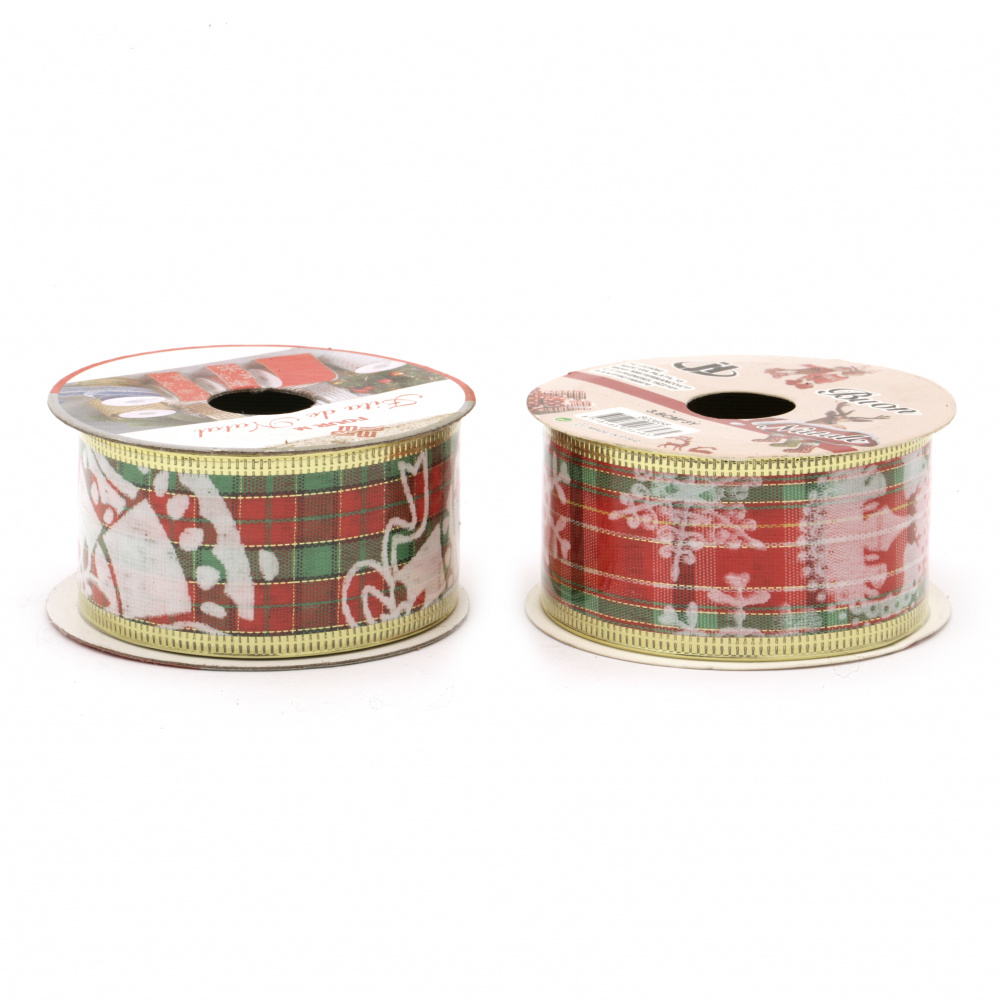 Christmas Decoration Textile Ribbon 38 mm with Aluminum Edging, ASSORTED - 2.70 meters